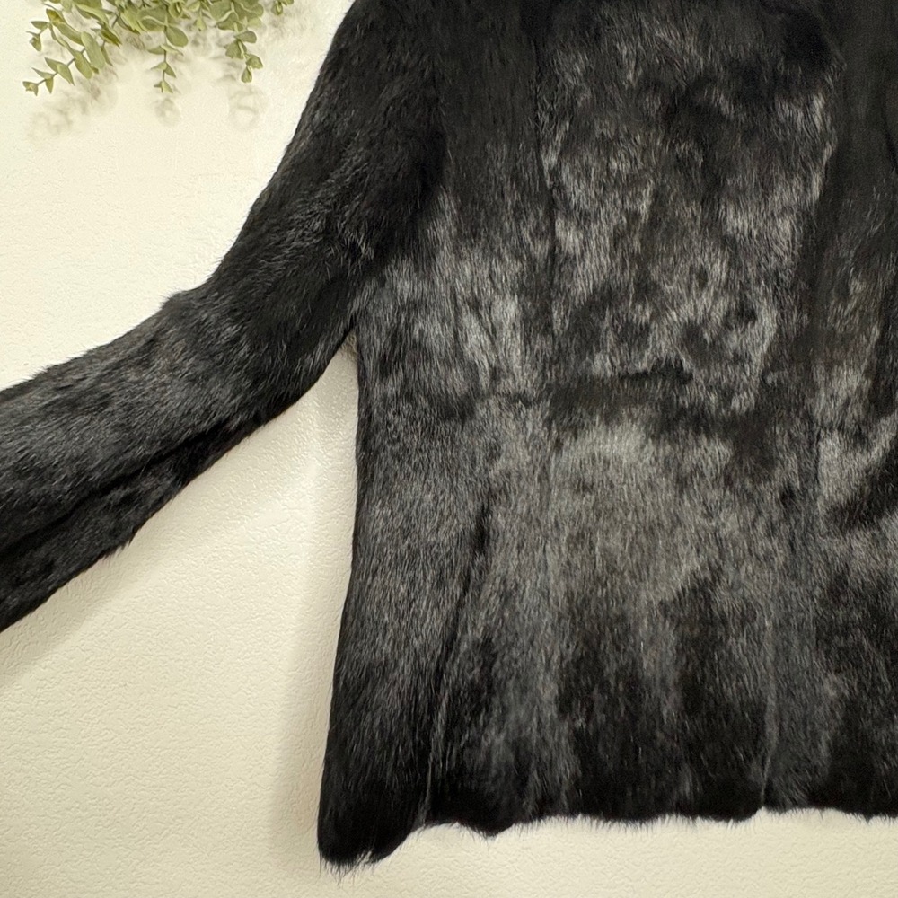 Vintage Black Faux Fur Jacket Quilted Lining Double Button Coat Korea Womens M - Picture 8 of 9